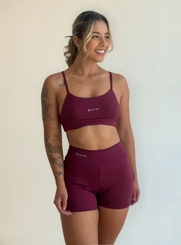 Conjunto Fitness Virginia Top Shorts Meia Coxa Cintura Alta